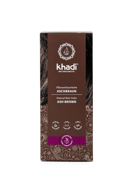 khadi ASH BROWN Natural Hair Color - Natural cosmetics - hair color for matte & medium brown - plant hair color - 100% herbal, natural & vegan - 3.5 oz