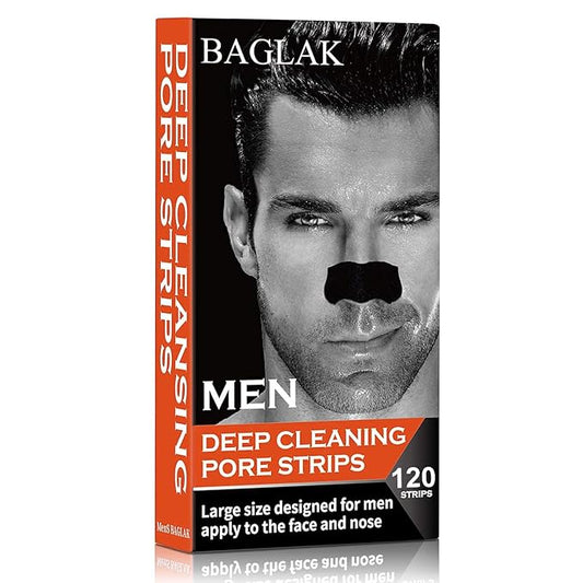 Men Blackhead Pore Strips - 120 Strips - Deep Cleansing - Face Nose Pores - Blackheads Removal - Large Size For Nose+Face