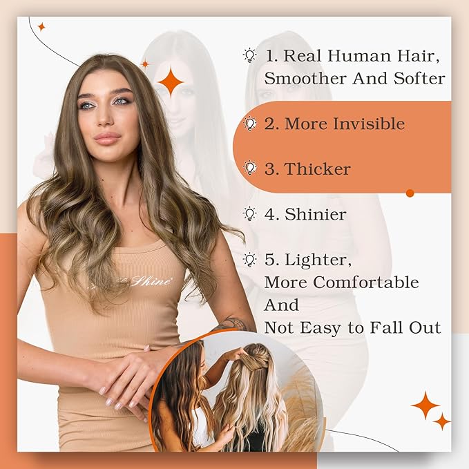 Full Shine Hair Extensions Real Human Hair Tape in Color 4 Brown Highlight 27 Caramel Blonde Double Sided Tape in Extensions 22Inch 100Gram Seamless Skin Weft for Women Add Volume 40Pcs