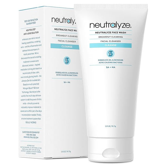 Neutralyze Acne Wash for Face with 2% Mandelic Acid & 2% Salicylic Acid - Professional Grade, A.H.A. + B.H.A. Facial Cleanser for Acne Prone Skin (90+ Day)