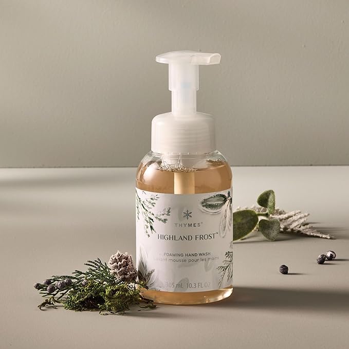 Thymes Foaming Hand Wash with Aloe & Glycerin - Foaming Hand Soap with Pump - Kitchen or Bathroom Decor - Holiday Soap with Notes of Sage, Eucalyptus & Cypress Needles (Highland Frost, 10.3 fl oz)
