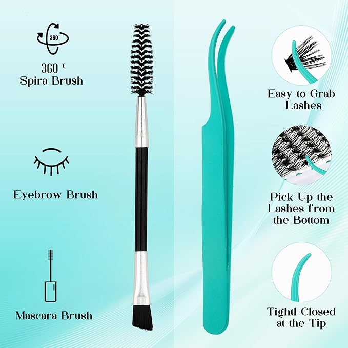 GEMERRY Lash Extension Kit DIY 280pcs Lash Clusters Kit Eyelash Extension Kit D Curl Individual Lashes Kit with Lash Bond and Seal Lash Tweezers for Self Use（40P-10-18mm)