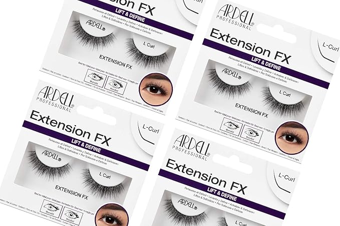 Ardell Lash Extension FX L Curl Lashes – Lift & Define Eyelashes, Natural Lashes for Hooded Eyes, Reusable Eye Lash, 4 Pack