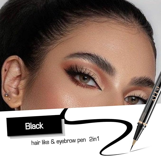 Eyebrow Pencils for Women, Microblading Eyebrow Pen Magical 2-in-1 Dual-Ended Brow Pen with 3D & Precise Brush-Tip Create Natural Hair-Like Brows, Last All-Day(Black)