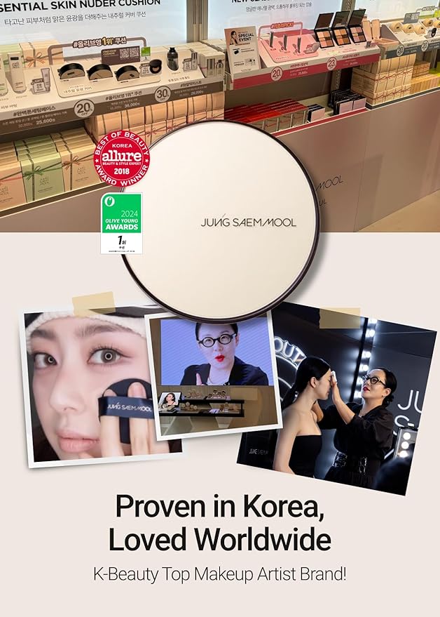 JUNG SAEM MOOL [ SPF ] Essential Skin Nuder Cushion (23 Medium Deep) | Refill Included (0.98 Fl Oz) | SPF50 Broad Spectrum | Natural Finish | Makeup Artist Brand