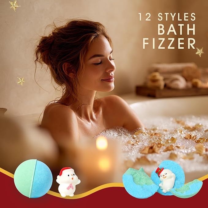 Advent Calendar 2025 Christmas Gifts for Kids Women - Christmas Advent Calendar Bath Bomb with Surprise Inside Bath and Body Gift for Sister, Wife, Mom, Son, Daughter｜Spa Gift Set Idea for Kids