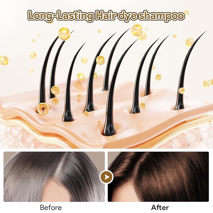 MEIDU Shampoo Shop Dark Brown Hair Dye Shampoo 3 in 1 for Gray Hair, Hair Dye for Women Men, Har Color Herbal Ingredients Natural (500ml, 16.9oz)