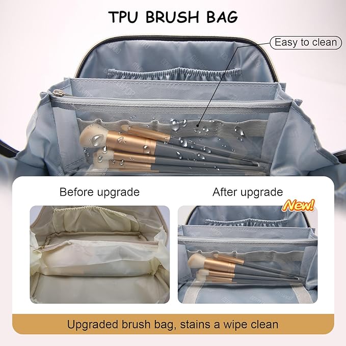BOYATU Travel Makeup Bag Cosmetic Bags for Women: Large Capacity 3 Pcs Set Make up Bag with Compartments - Waterproof Vegan Leather Toiletry Organizer Bags with Handle (Z-Brown)
