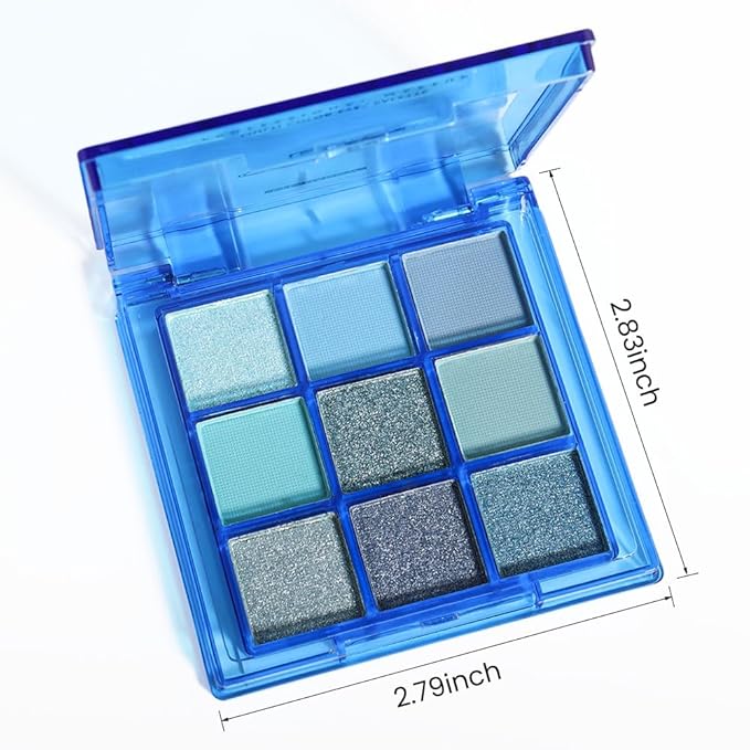 evpct 9 Colors Blue Glitter Eyeshadow Palette, Glitter Dark Light Royal Cobalt Baby Sky Navy Blue Metallic Shimmer Sparkly Eye Shadow Palette Makeup for Older Women Eyes, Highly Pigmented Eyeshadow