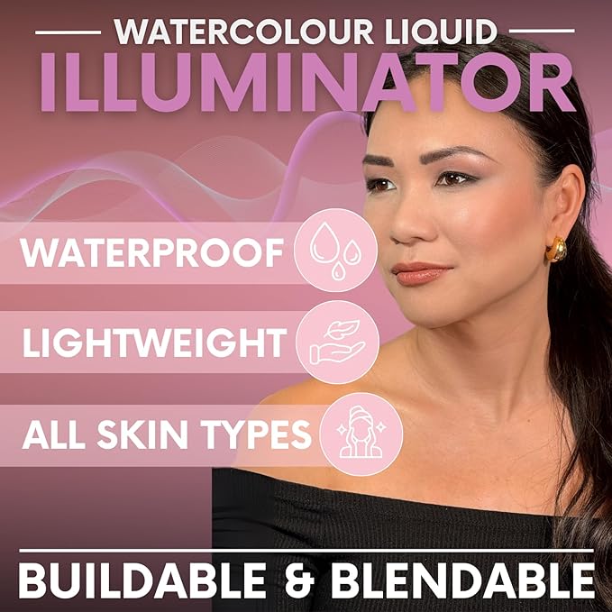 Daniel Sandler WATERCOLOUR LIQUID ILLUMINATOR - 'GLOW' 15ml – Shimmer Liquid Blush for Cheeks Make up, Highlighter – Oil-Free, Lightweight, Buildable & Long-Lasting for Cheeks & Lips