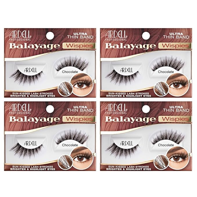 Ardell Balayage Wispies False Eyelashes - Chocolate, Ultra Thin Band for Natural, Wispy Volume, Long-Lasting, Comfortable Wear Lashes, 4-Pack