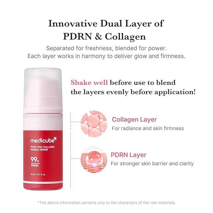 medicube PDRN Pink Collagen Bubble Serum | Bubble-to-Glow Firming Serum with 99% Purity PDRN & Low-Molecular Collagen | Lightweight, Fast-Absorbing Bubble Texture for Radiant, Plump Skin | 3.21 fl.oz