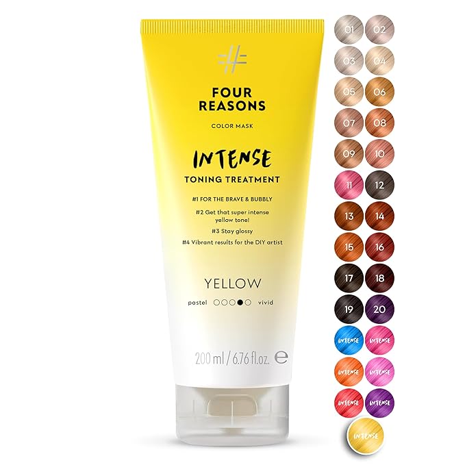 FOUR REASONS Color Mask INTENSE- Yellow – (27 Colors) Intensive Toning Treatment - Color Depositing Conditioner – Semi Permanent Hair Dye for Lightened and Colored Hair– 100% Vegan, 6.76 fl oz