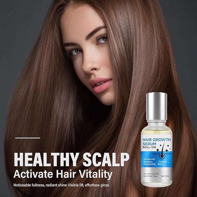 Hair Growth Serum Roll On, Blend with 3% Rosemary, 3% Redensyl, 2% AnaGain, Biotin & Niacinamide, Fast-Absorbing & Non-Greasy, No-Rinse, Advanced Follicle Support for Thinning Hair & All Hair Types