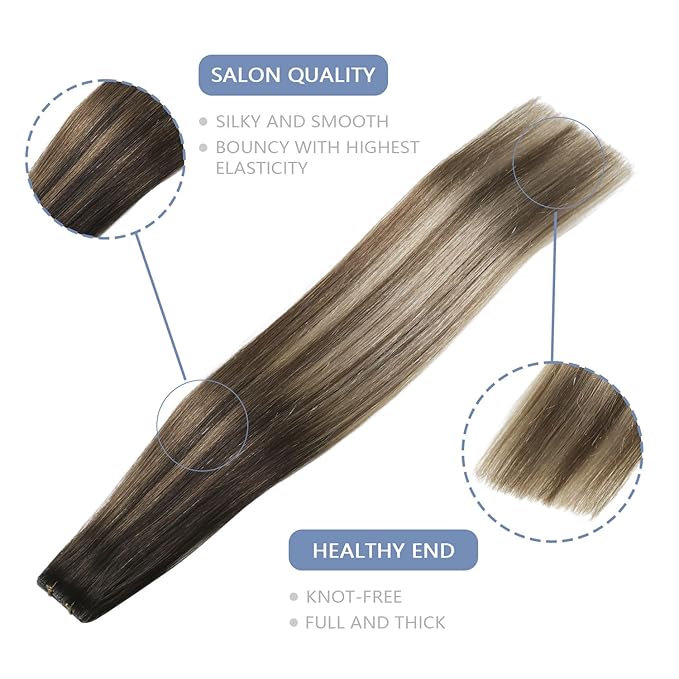COOKAYU Invisible Tape in Hair Extensions Human Hair, Seamless Tape in Extensions Human Hair Injected Invisi Edge Extensions Dark Brown to Dirty Blonde 20Inch 45g 20pcs/pack