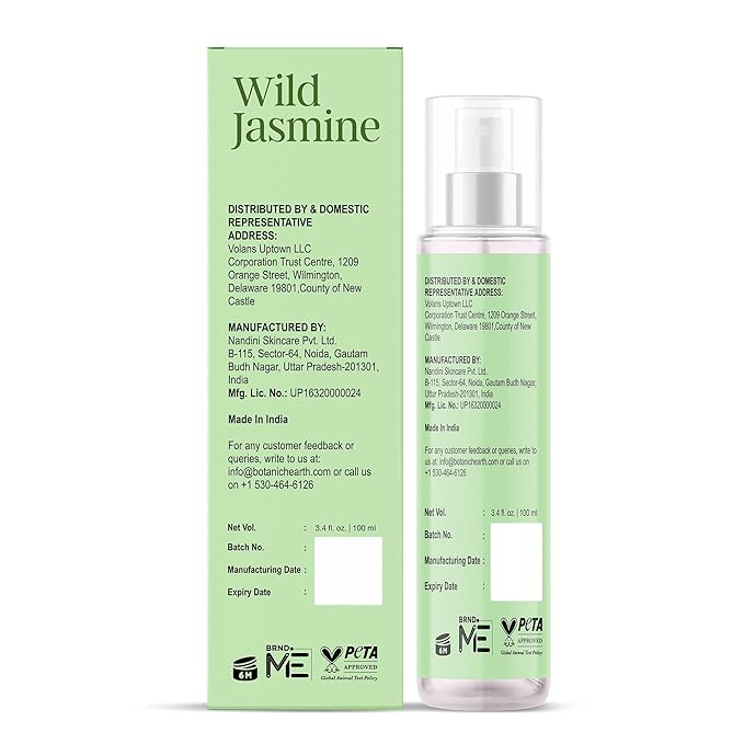 Botanic Hearth Wild Jasmine Hair Perfume & Body Perfume Mist with Hyaluronic Acid, Alcohol-Free, Long Lasting Hydrating Body & Hair Spray, 3.4 fl oz / 100 ml