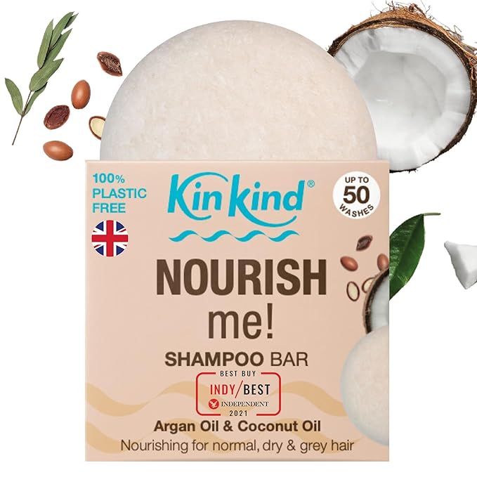 KinKind NOURISH Me! Solid Shampoo Bar - Normal, Dry & Grey Hair | Coconut & Argan Oil | Travel Shampoo Bar for Hair | Up to 50 Washes - Vegan