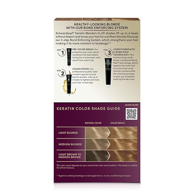 Schwarzkopf Keratin Blonde Hair Dye, 11.51 Warm Blonde, Professional Quality Hi-Lift Permanent Hair Color, Bond Enforcing System Helps Prevent Breakage* Pre-Color Serum & Conditioner Included