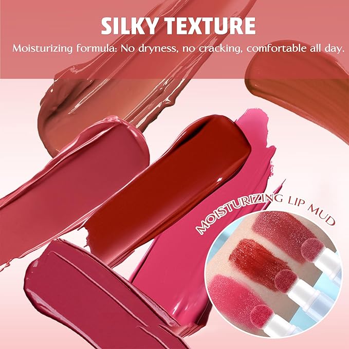 Matte lip cream, Highly Pigmented Color, Smooth & Long Lasting Velvet Lipstick, Waterproof Smudge Proof, Moisturizing, Lightweight/Comfortable, lip mud