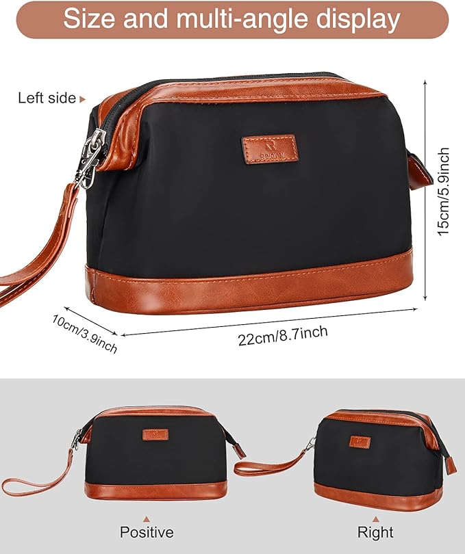 Relavel Travel Makeup Bag, Cosmetic Bag Makeup Organizer Bag Zipper Pouch for Purse Large Capacity Toiletry Bag Portable Waterproof Travel Accessories Skincare Make Up Bag (Brown), 1-Small