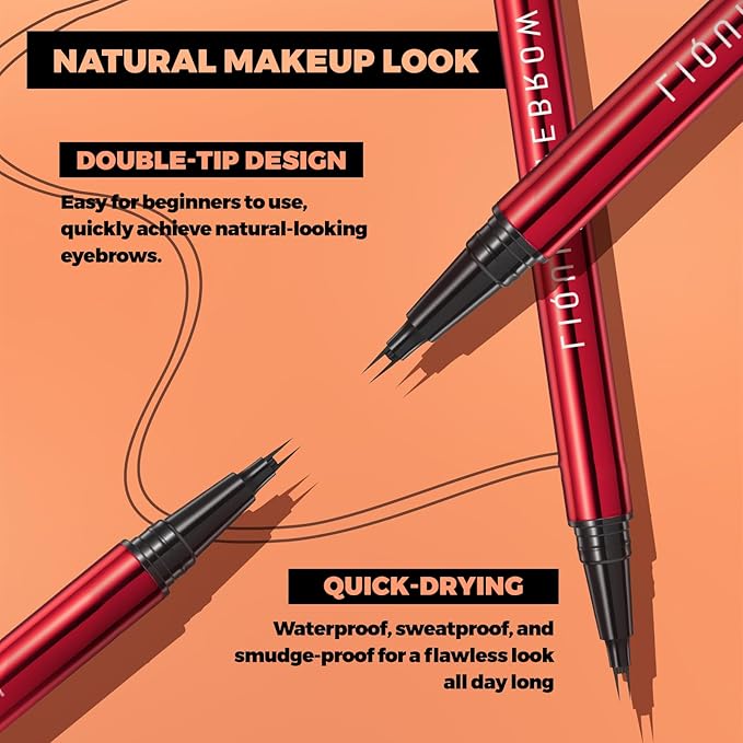 Faux Brow, Microblading Eyebrow Pencil with Hair Like Strokes, Double-Brush Tip Filling Eyebrow Pen for Women, Fast & Precise & Pigmented Makeup, Great for Sparse and Full Brows(02 Ash Gray)