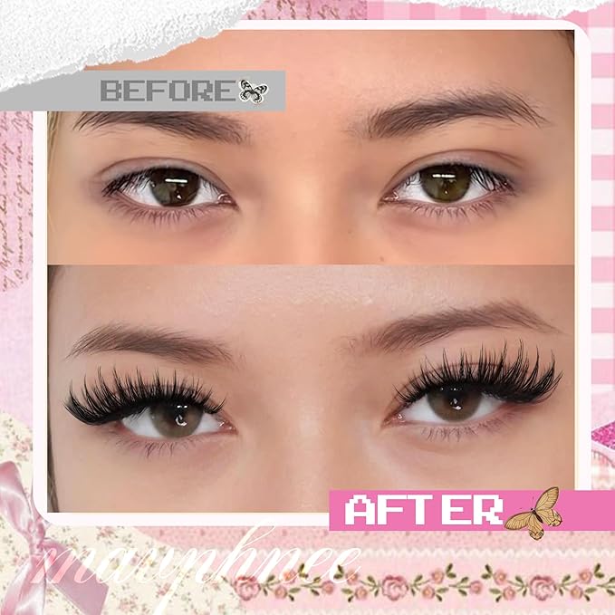 Anime Lash Clusters Fairy Eyelash Clusters Spiky Lash Extensions Natural Lash Clusters Manga C-Curly Individual Lashes Fluffy Wispy Lash Hack Clear Band Cluster Eyelash Extensions (108Pcs, 10-16MM)