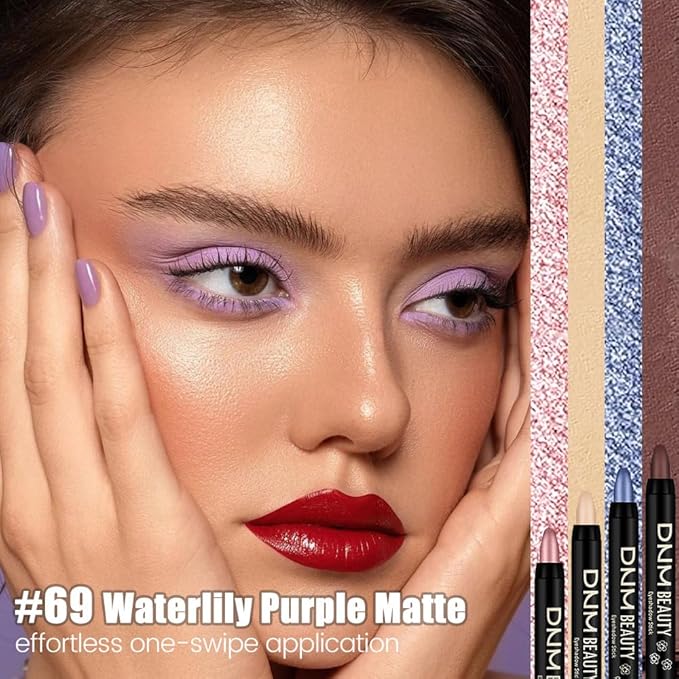 Kaely Cream Eye Shadow Sticks, Waterlily Purple Matte Eyeliner Pencil Eyeshadow Palette Makeup, Eye Highlighter Brightener Stick for Older Women Waterproof Pigmented, sombras para ojos, New-69