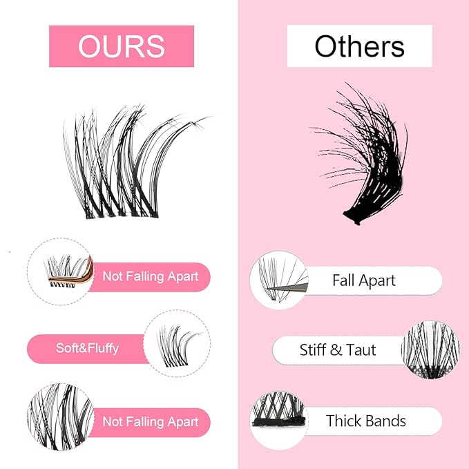 Lash Clusters Wispy Cluster Eyelash Extensions Invisible Lash Band 154Pcs 10-16mm Natural Lash Extensions Fluffy Volume Lash Clusters D Curl Individual Lashes for Beginners (QA-10-16mm)