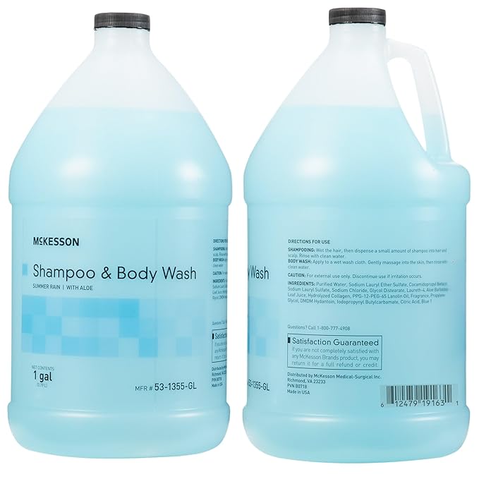 McKesson Body Wash and Shampoo [4 Count] - 1  Gallon Bulk Refill Full Body Wash with Aloe, Summer Rain Scent - Sensitive Skin & Hair 2‑in‑1