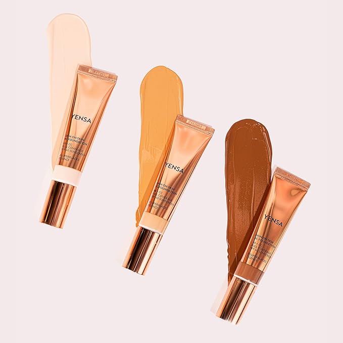 YENSA Skin on Skin BC Foundation Makeup - CC, BB Cream & Full Coverage Foundation-In-One - Buildable, Radiant Finish with SPF 40, Hyaluronic Acid, Peptides & 8 SuperBlacks - Deep Golden (1 oz)