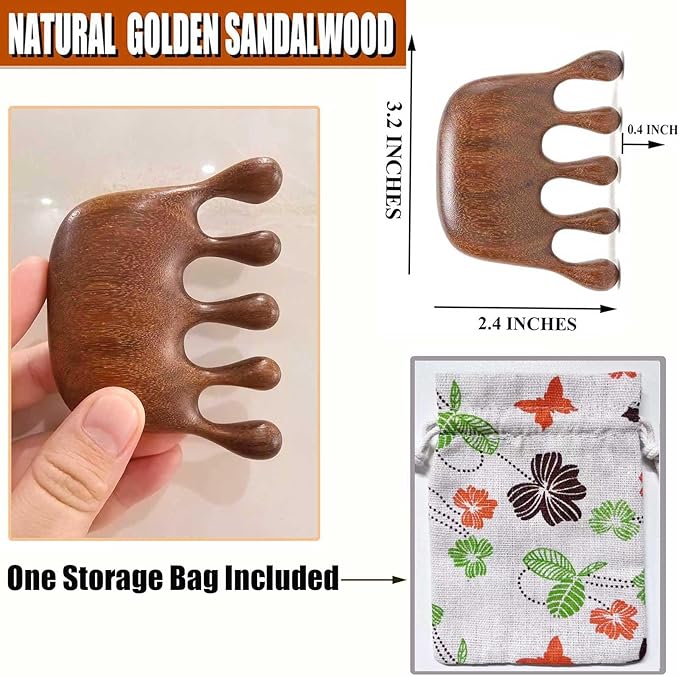 Wooden Scalp Massager for Scalp Gua sha, Massage Comb, Wooden Head Massager - Sandalwood