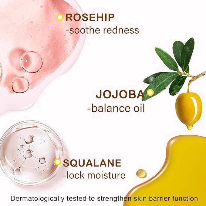 Lightweight Face Oil Serum with Squalane, Jojoba & Rosehip – Non-Greasy, Fast-Absorbing Formula for Dry/Sensitive Skin – Vegan, Fragrance-Free, Under Makeup Use