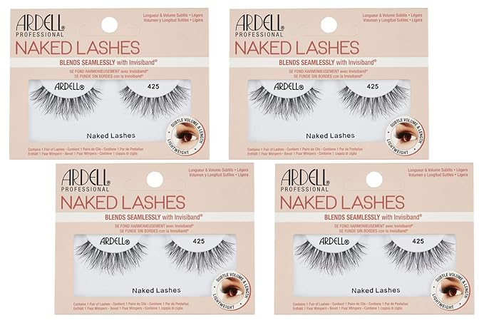 Ardell Naked Lashes Natural 425 with Invisiband – Natural False Eyelashes for Everyday Wear, Lightweight Strip Lashes, 4 Pairs