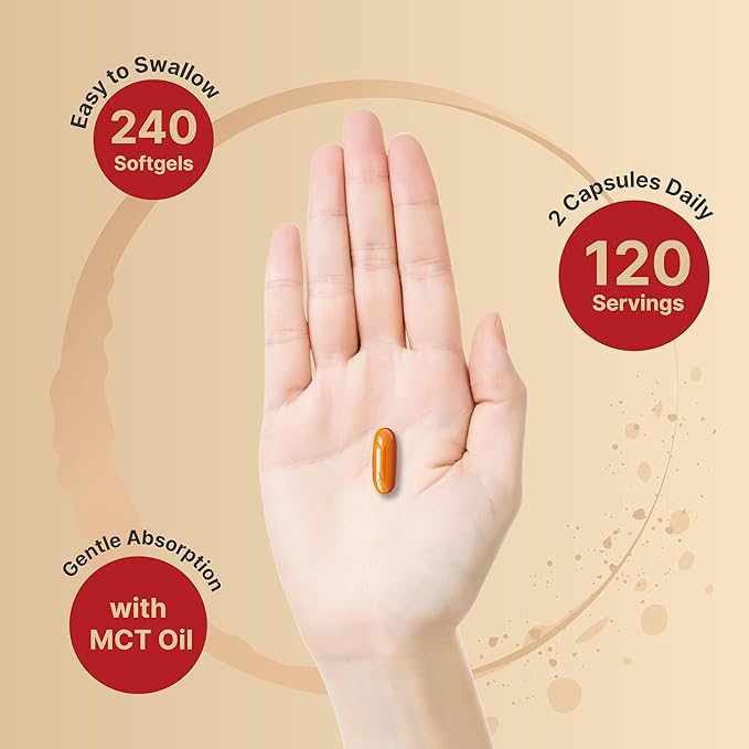 Turmeric Curcumin Supplement 3,000mg Equivalent with 95% Curcuminoids, Ginger, & Black Pepper | 240 Softgels with MCT Oil for Better Absorption (120 Day Supply)