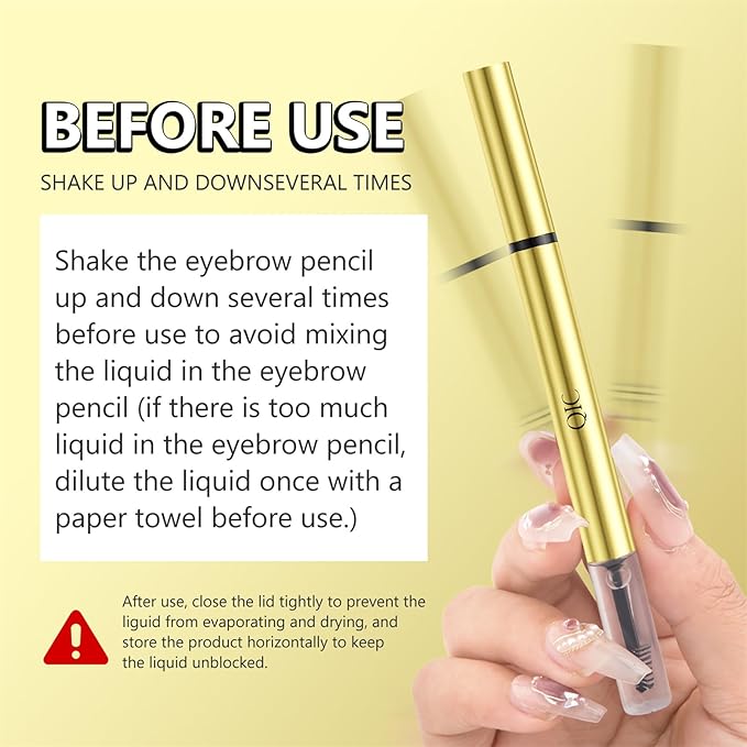 QIC Eyebrow 4 Tip Brow Pencil,Microblading Eyebrow Pencil, 2-in-1 Eyebrow Pen and Sealing Brow Gel,Waterproof Long-lasting Magic Eyebrow Pencil for Natural Makeup(Dark brown)