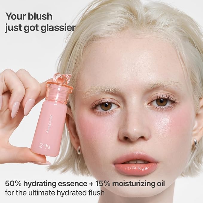 2aN Heart Wearing Liquid Cheek (0.15oz) – Dewy Liquid Blush with Soft Glow & Clear Layering | Hydrating Essence + Glossy Oil Blend | Buildable, Finger-Blend Texture | 8 Vibrant Shades (01 Bebe Glow)