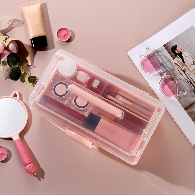 Makeup Storage, Pink Tackle box for Women with Handle. Cosmetic Storage Box Organizer, Portable 3 Layers Makeup Case for Home