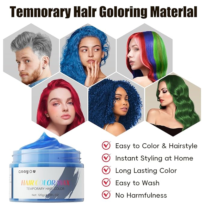 Hair Color Wax Temporary Hair Color Natural Washable Instant Blue Hair Dye for DIY Hairstyle