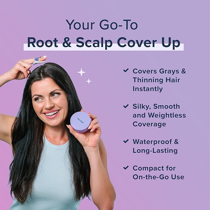 TRUHAIR Root & Scalp Cover Up Pressed Powder Compact, Waterproof, Weightless Hair Coverage & Bald Spot Concealing, Root Touch Up Hair Color for Gray Coverage & Thinning Areas, 0.35 Oz (Black)