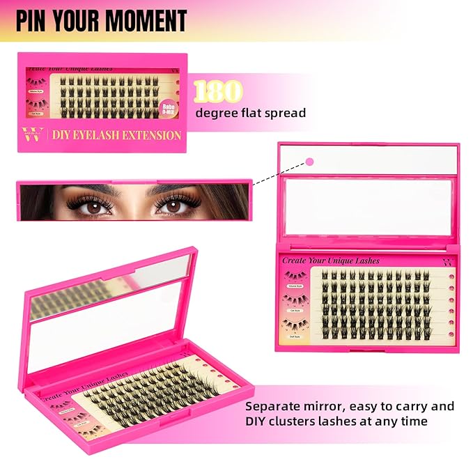 Lash Clusters 72Pcs Cluster Lashes D Curl Cluster Eyelash Extensions Mix10-16mm Individual Eyelashes Clusters Wispy DIY Eyelash Extension Thin Band For Makeup at Home by W(Baby,D-Mix10-16mm）