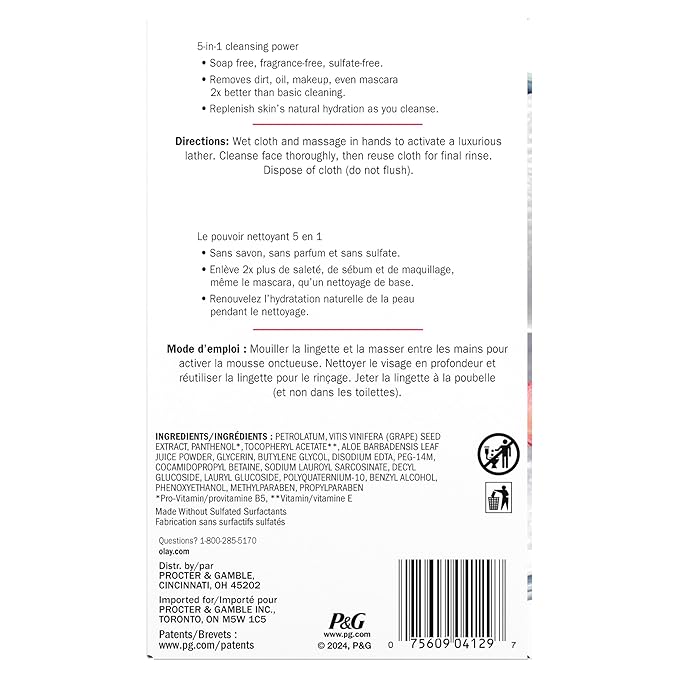 Olay Daily Facials, Daily Clean Makeup Removing Facial Cleansing Wipes, 5-in-1 Water Activated Cloths, Exfoliates, Tones and Hydrates Skin, 66 count