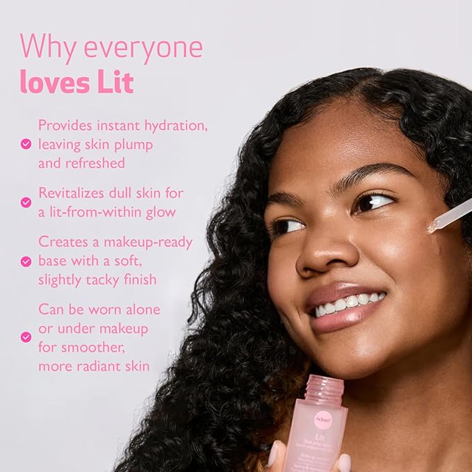 Indeed Labs Lit Skin Prep Serum for Makeup | Face Serum with Taurine for Radiance, Hydrating Hyaluronic Acid, & Pore-Minimizing Niacinamide | Gentle Makeup Base Facial Moisturizer | All Ages, (30 mL)