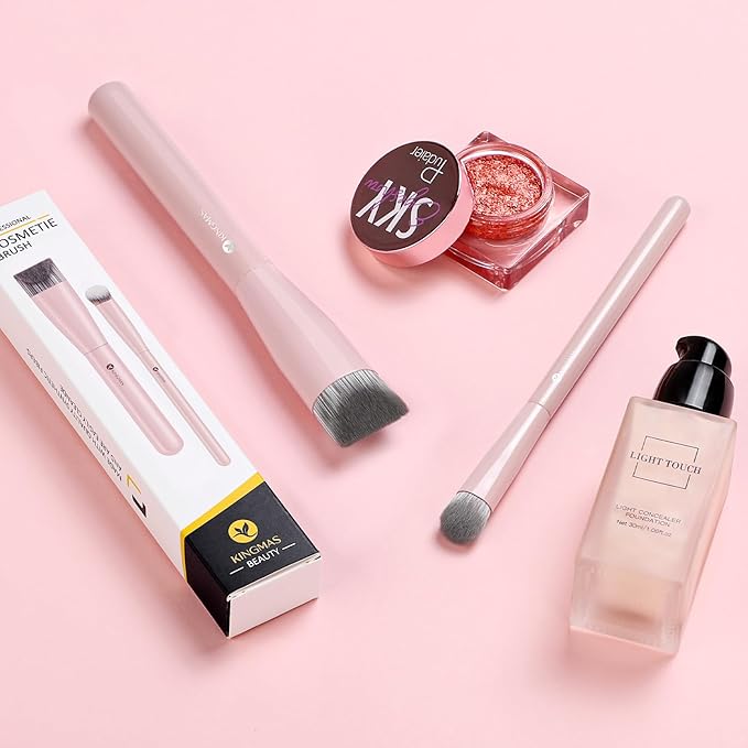 KINGMAS Foundation Makeup Brushes, V-Shaped Kabuki Concealer Brush Under Eye Nose Contour Brush for Liquid Cream Powder Blending Buffing (Pink)