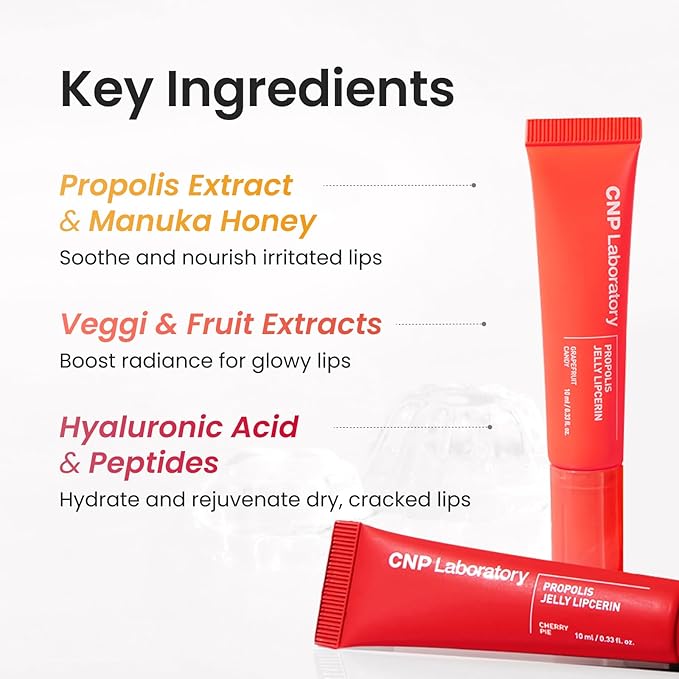 CNP Propolis Jelly Tinted Lipcerin™ - 02 Pink Donut, Hydrating Lip Balm & Gloss with Manuka Honey + Hyaluronic Acid, Korean Skincare, 0.3 fl.oz.