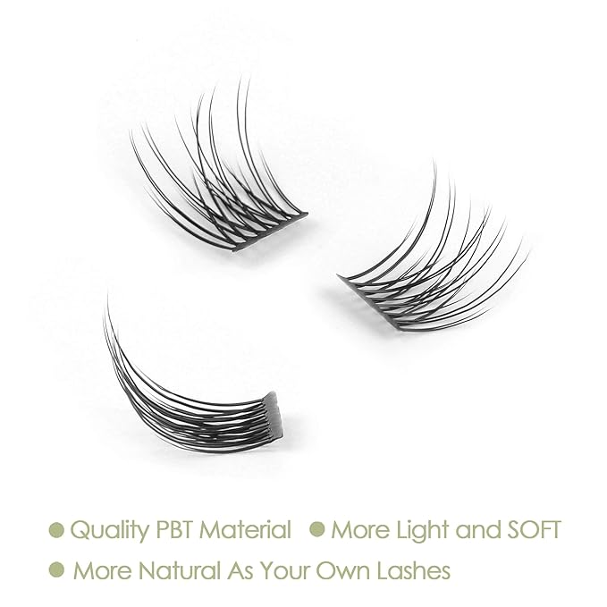 DIY Eyelash Extension, 3D Effect Glue Bonded Band Individual Lash 48 Clusters Volume Lashes Set, Home Eyelash Extension, C curl Lashes Pack 16MM-Natural-48 Clusters