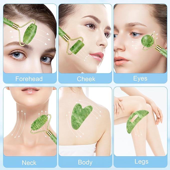 Jade Roller and Gua Sha Set,Gua Sha Facial Tools,Face Roller,Jade Roller for Face,Guasha Tools for Face,Self Care Gift for Men Women