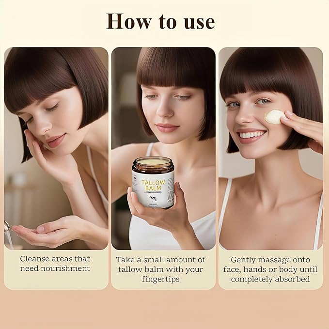 Beef Tallow for Skin, Tallow and Honey Balm, 5 Oz,Tallow Face Moisturizer, Organic Grass Fed Beef Tallow for Face - Sensitive Dry Skin Repair, Deeply Nourishing, Fragrance Free