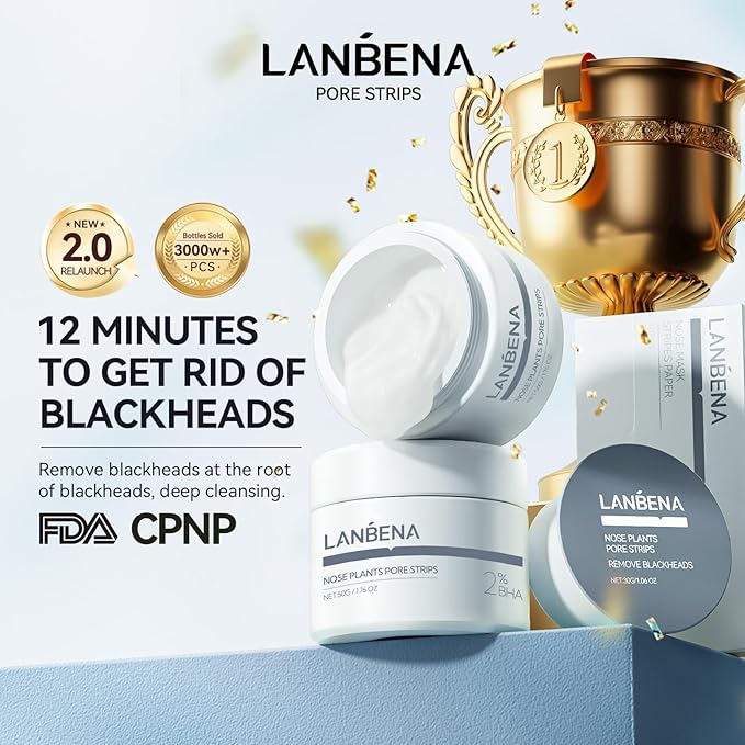LANBENA Nose Strips for Blackheads (1.76 Oz), 100 pcs Nose Plants Pore Strips, Blackhead Remover Mask, NOTE: Place Bottle in Boiling Water for 5 min to Soften Dry/Solid Cream