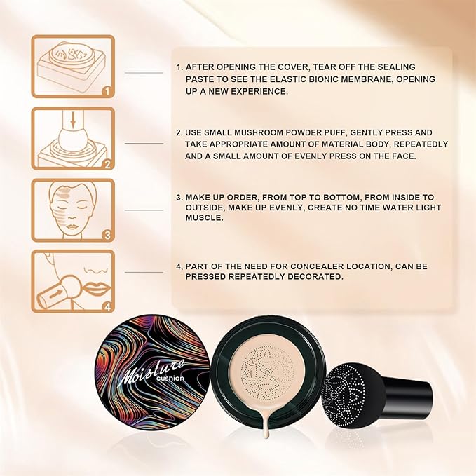 Mushroom Head Air Cushion CC Cream Strong Concealer, Face Makeup Cushion Foundation Long Lasting, Moisturizing BB Cream Makeup Base Primer Even Skin Tone for All (Buff Beige, 3.21 Ounce (Pack of 1))