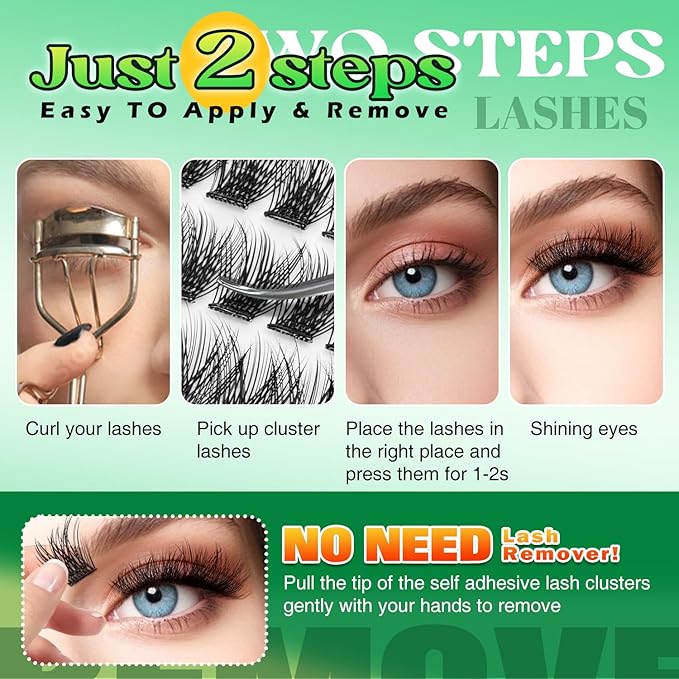 Self Adhesive Lash Clusters,Individual Eyelashes 240PCS No Glue Needed,8-16mm Fluffy Wispy Cluster Lashes Extensions,DIY Lash Extension Kit for Natural Volume Look with TWEEZERS